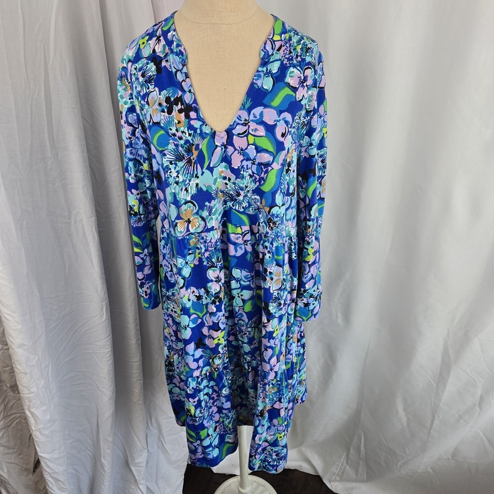 Lilly Pulitzer Womens Alaina Dress In Blue grotto Twilight Tropics Size L Cotton
